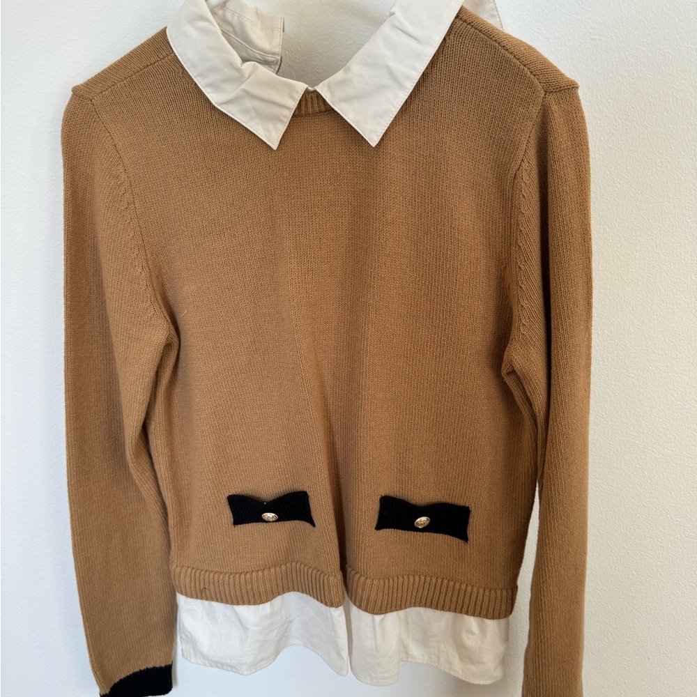 LOFT Tan Sweater with Black Details
